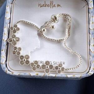 Silver Floral Link Bracelet with Adjustable Slide Clasp - Silver